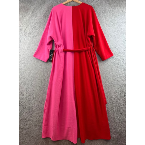 NWT Tuckernuck India Hicks Maxi Dress Womens M  Red Pink Colorblock Belted - Picture 3 of 13
